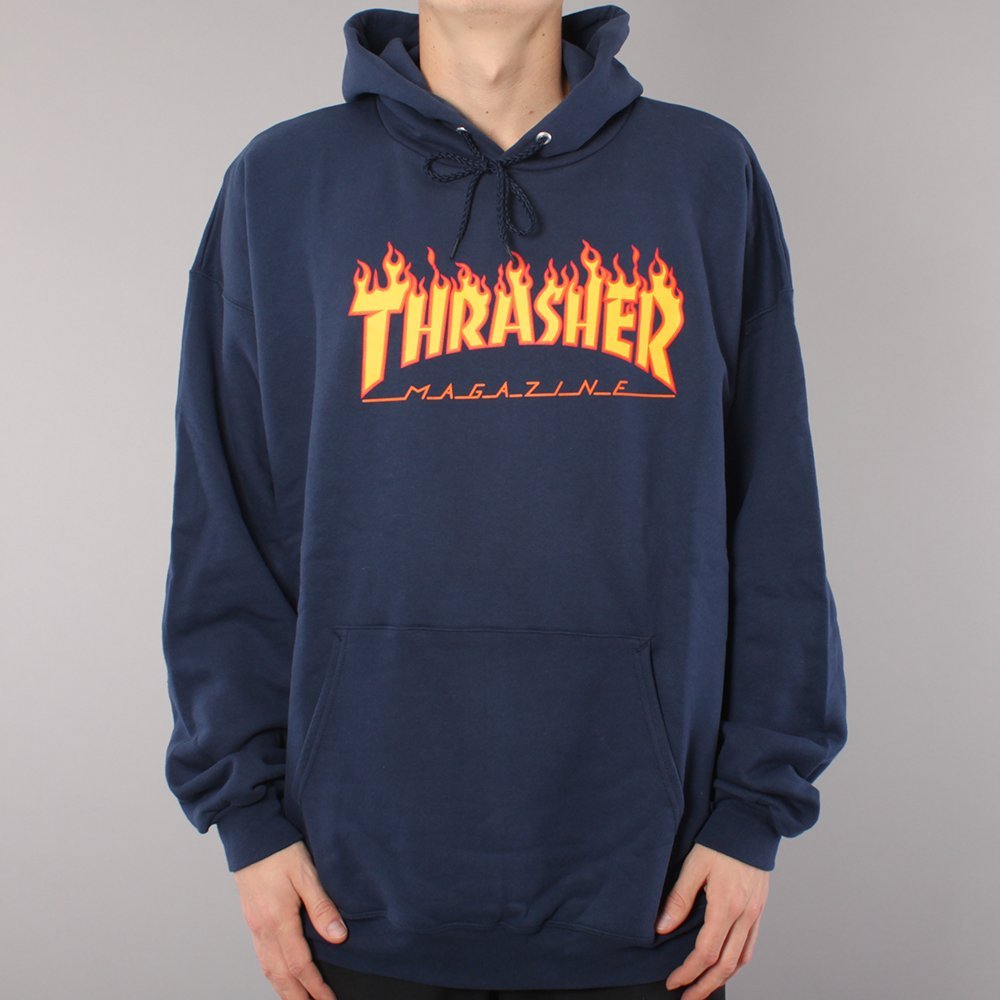 Thrasher Flame Logo Hood - Navy Thrasher Flame Logo Hood - Navy
